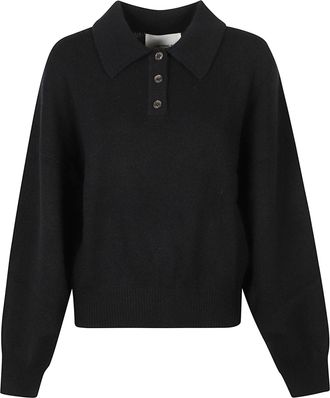 Lisa Yang Black Etta Cropped Polo Sweater