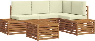 vidaXL 5 Uds. Conjunto De Sof&aacute;s De Exterior Natural Y Crema Vidaxl