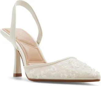 Aldo Brusanti Pointed Toe Slingback Pump in White Mesh at Nordstrom, Size 6