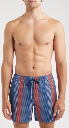 Fair Harbor The Bungalow Stripe Water Repellent Swim Trunks in Blue Towel Stripe at Nordstrom, Size Xx-Large