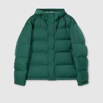 Gucci Technical Nylon Twill Padded Jacket, Size 44, Green, Ready-to-wear