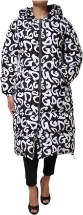 Dolce & Gabbana Zwart Wit DG Mania Puffer Jas - Dames - Parka Jassen - Wit - S - Polyester - Jassen