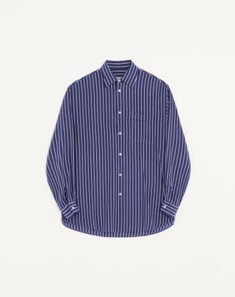 Valentino Camicia Valentino in crepe de chine di seta con stampa Hypestripe all over Uomo INDACO/AVORIO 38