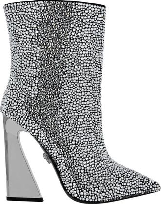 Philipp Plein Leren Laarzen Hoge Hakken Mid Stenen - Dames - Laarzen met Hak - Grijs - 36 EU - Leer - Schoenen