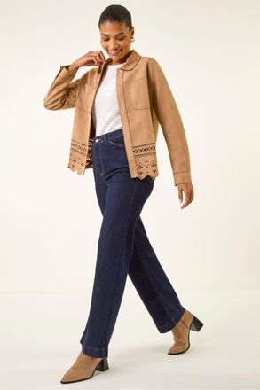 Roman Womens Faux Suede Cut Out Shacket - Beige - Size 18 UK