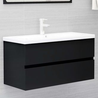 vidaXL Armario Para Lavabo Madera Contrachapada Negro 90x38,5x45 Cm Vidaxl