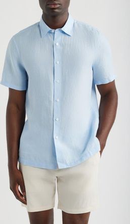Nordstrom Short Sleeve Linen Button-Up Shirt in Blue Breeze at Nordstrom, Size Xx-Large