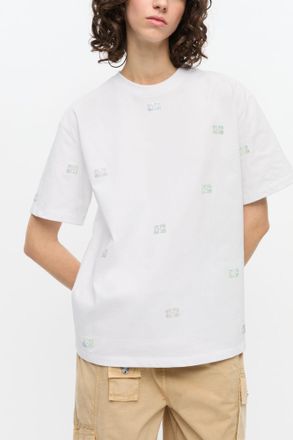 Ganni White Heavy Cotton Rhinestone T-shirt - Size XXS Organic