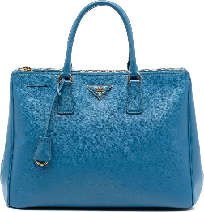 Blue Large Saffiano Lux Galleria Double Zip Tote
