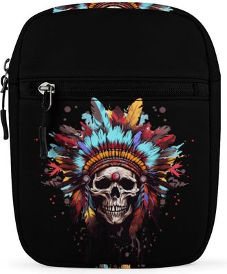 Generic American Indian Skull Chief Crossbody Bag Adjustable Satchel Cute Shoulder Bag Lightweight Sling Bags