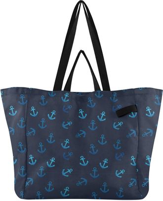 Generic Light Blue Black print Reusable Canvas Tote Bag, Heavy Duty Grocery Shopping Bag with Large Capacity Hard Bottom Double Handles Work Groceries Travel