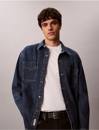 Calvin Klein Jeans Calvin Klein Mens Denim Allover Monogram 90s Overshirt - Blue - XL