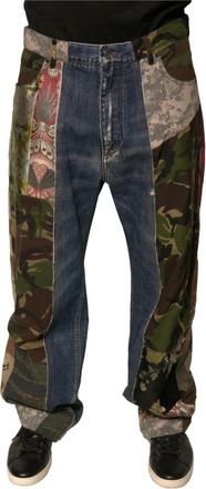 Dolce & Gabbana Patchwork Straight Denim Jeans met Logo - Heren - Regular Fit Jeans - Blauw - M - Denim - Jeans