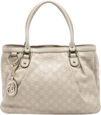Gucci Pre-owned Embossed Leather Tote - Dames - Vintage Shopper - Beige - ONE Size - Leer - Vintage
