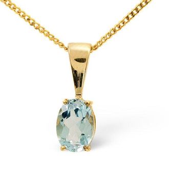 The Diamond Store Blue Topaz 7 x 5mm 9K Yellow Gold Pendant Necklace