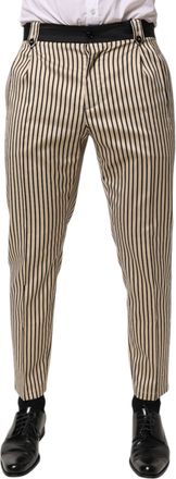 Dolce & Gabbana Mens Beige And Black Striped Cotton Trousers Elastane