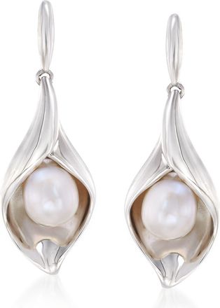 Ross-Simons 6.5-7mm Cultured Pearl Nature-Inspired Drop Earrings in Sterling Silver
