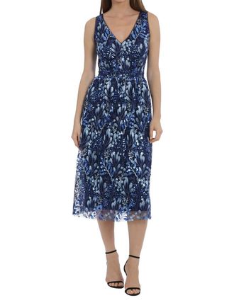 Maggy London Agnes Embroidered Sequin Fit & Flare Dress In Blue Multi