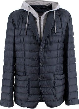 Herno Navy Hooded Hybrid Quilted Jacket Size L