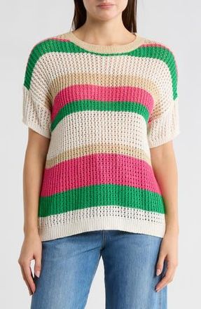 Wishlist Multicolor Stripe Short Sleeve Sweater in Ivory at Nordstrom Rack, Size Medium