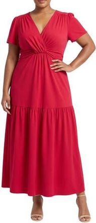London Times Twist Front Tiered Maxi Dress in Cerise at Nordstrom Rack, Size 1X