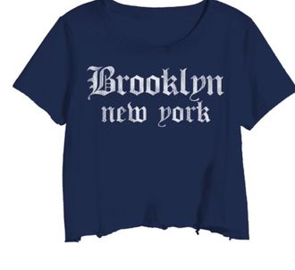 Prince Peter Womens Brooklyn Old English Cropped Tee In Navy
