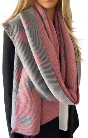 The Accessory Co. Star Blanket Scarf - Reversible Scarf Women Pashmina Shawl, Winter Scarfs Women, Large Wrap, Warm Scarf, Star Print Crinkle Pleated Ladies Scarves Lon