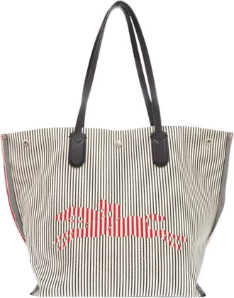 Longchamp Black Ivory Red Color Canvas Leather Tote Bag (Pre-Owned)