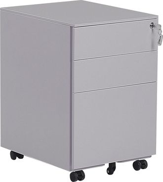 Beliani Beliani - Armario De Metal Gris Claro 3 Cajones Ruedas Cerradura Industrial Oficina Cami