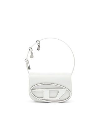Diesel Structured White Leather Shoulder Bag with Flap Closure and Charms