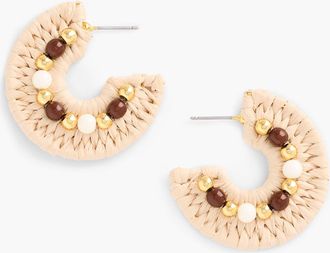 Talbots Beaded Raffia Hoop Earrings - Natural Raffia/Gold - 001 Talbots
