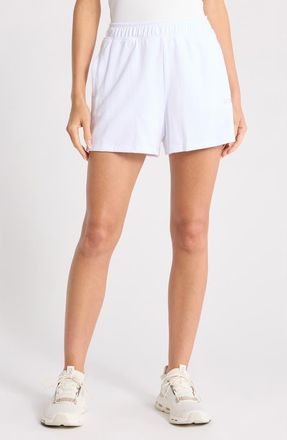 DKNY Metallic Logo High Rise French Terry Shorts in White at Nordstrom Rack, Size X-Large