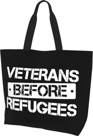 AOOEDM Veterans Before Refugees Ladies Canvas Tote Reusable Shopping Bag