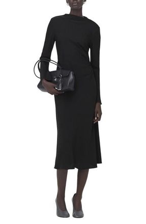 Mango Ruched Long Sleeve Midi Dress in Black at Nordstrom, Size 10