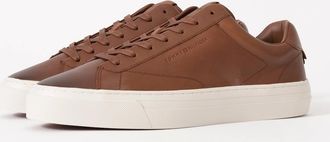 Tommy Hilfiger Mens Tommy Hilfiger Premium Dress Full-Grain Leather Mens Cupsole Trainers - Winter Cognac - Brown - Size: 10.5