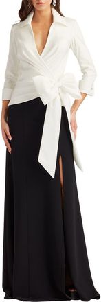 Tadashi Shoji Oversize Bow Sheath Gown in White/black at Nordstrom, Size 16
