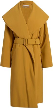Another Tomorrow wrap-design belted puffer jackets - women - Organic Cotton/Recycled Polyester/Recycled Wool - L - Yellow