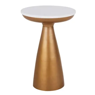 Maisons du monde Mesa auxiliar de aluminio dorado y m&aacute;rmol blanco