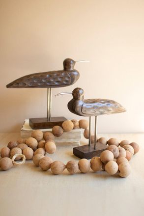 Kalalou Set Of Two Carved Wooden Shorebirds On Stands