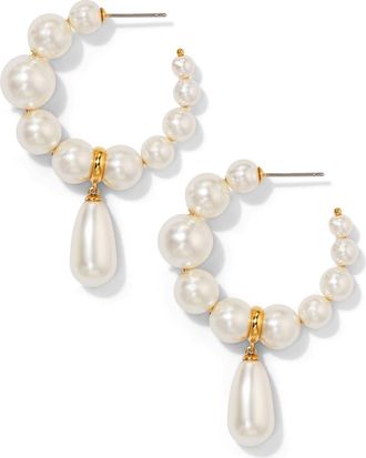 Nadri London Cultured Pearl Drop Hoop Earrings in Gold at Nordstrom