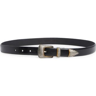 Treasure & Bond Lainey Western Buckle Leather Belt in Black- Silver at Nordstrom, Size Medium