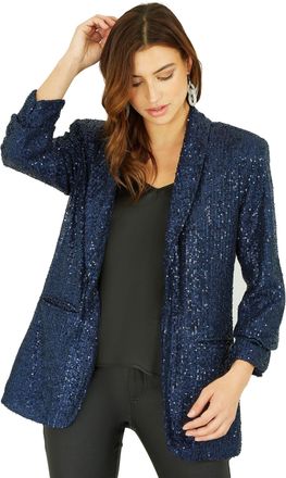 Yumi Silver Sequin Blazer with Pockets 14 Silver