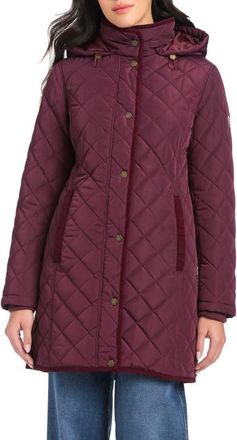 Vince Camuto Water Resistant Quilted Coat with Removable Hood in Wine Tasting at Nordstrom, Size X-Large