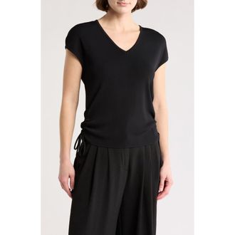 Adrianna Papell V-Neck Cap Sleeve Side Tie Top in Black at Nordstrom Rack, Size Large