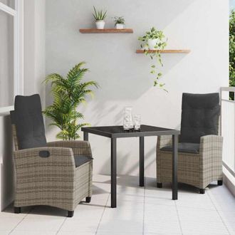 vidaXL Conjunto De Comedor De Jard&iacute;n 3 Pcs Gris Rat&aacute;n Sint&eacute;tico Vidaxl