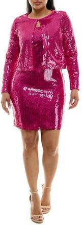 Nina Leonard Sequin Tank Dress & Bolero Set in Fuchsia at Nordstrom Rack, Size Medium