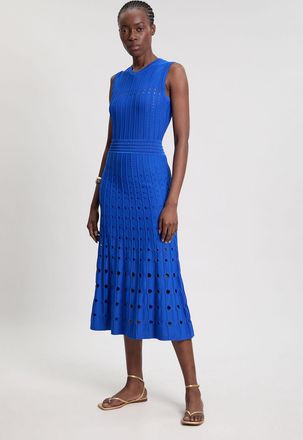 Karen Millen Womens Knit Stitch Detail Sleeveless Midi Dress - Blue Viscose - Size X-Small