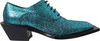 Dolce & Gabbana Blue Leather Derby Block Heels Dress Mens Shoes