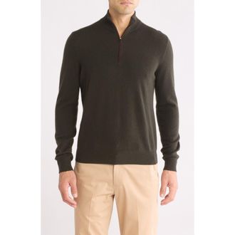 Amicale Cashmere Cashmere Quarter Zip Pullover w/ Piping in Dark Green at Nordstrom Rack, Size Large