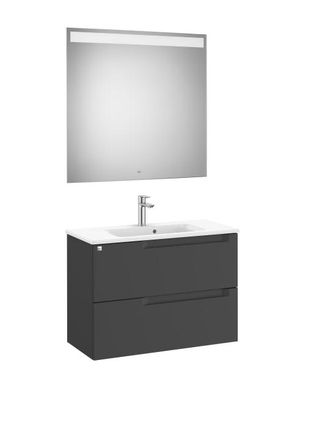 Roca Mueble Lavabo 800mm Aleyda Compacto 2 Cajones + Espejo Negro Mate